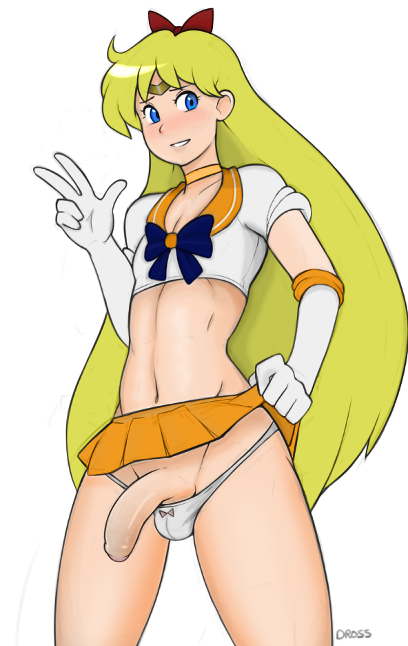 1boy androgynous balls balls_in_panties bishoujo_senshi_sailor_moon blonde_hair blue_eyes blush bow clothing crossdressing dross elbow_gloves femboy flaccid foreskin genderswap_(ftm) hourglass_figure human male male_only minako_aino navel panties penis penis_under_skirt rule_63 sailor_fuku sailor_venus skirt solo testicles trap uncensored