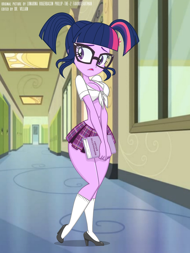 1girls accurate_art_style bimbo breasts cleavage drvillain equestria_girls female female_only friendship_games friendship_is_magic front_knot_midriff high_heels lunarina my_little_pony phillipthe2 pigtails roger_bacon school_uniform sci-twi skirt solo twilight_sparkle_(mlp)