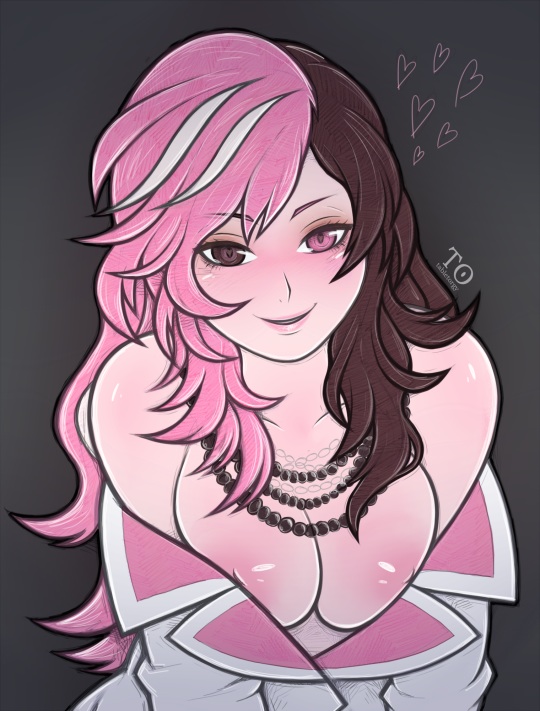 areola breasts brown_eyes brown_hair clothing half_naked necklace neo_(rwby) nipples pink_eye pink_hair rwby tabletorgy white_hair