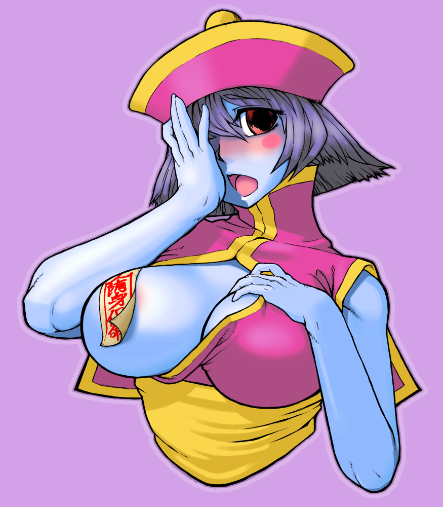 1girls areolae blue_skin breast_out breasts darkstalkers female female_only hsien_ko lei-lei lei_lei one_breast_out purple_hair v-7