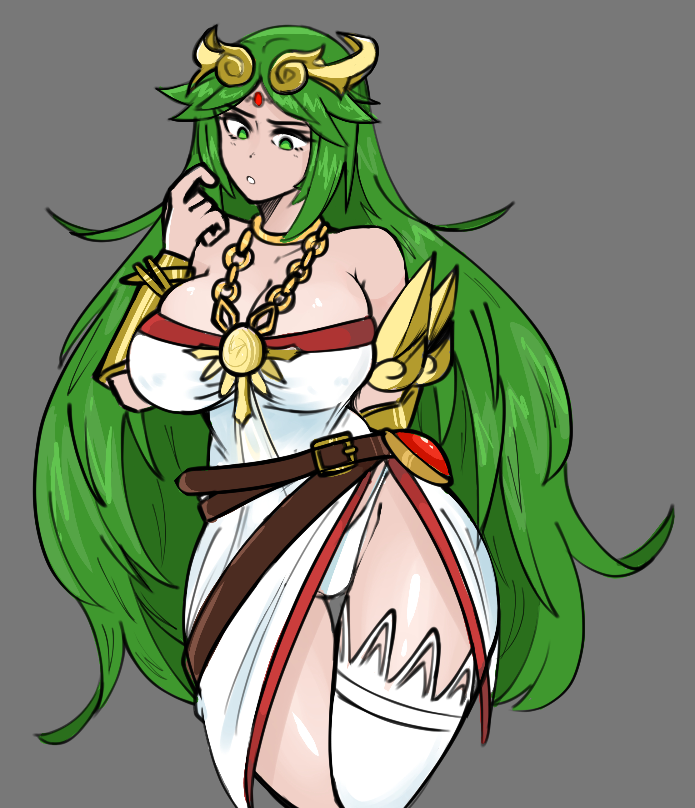1girls, big breasts, breasts, cleavage, female, goddess, green eyes, green hair, highleg, highleg panties, juhbuhyuh, kid icarus, kid icarus uprising, long hair, nintendo, palutena, panties, solo, solo female, solo focus, thighs, underwear, very long hair, white panties