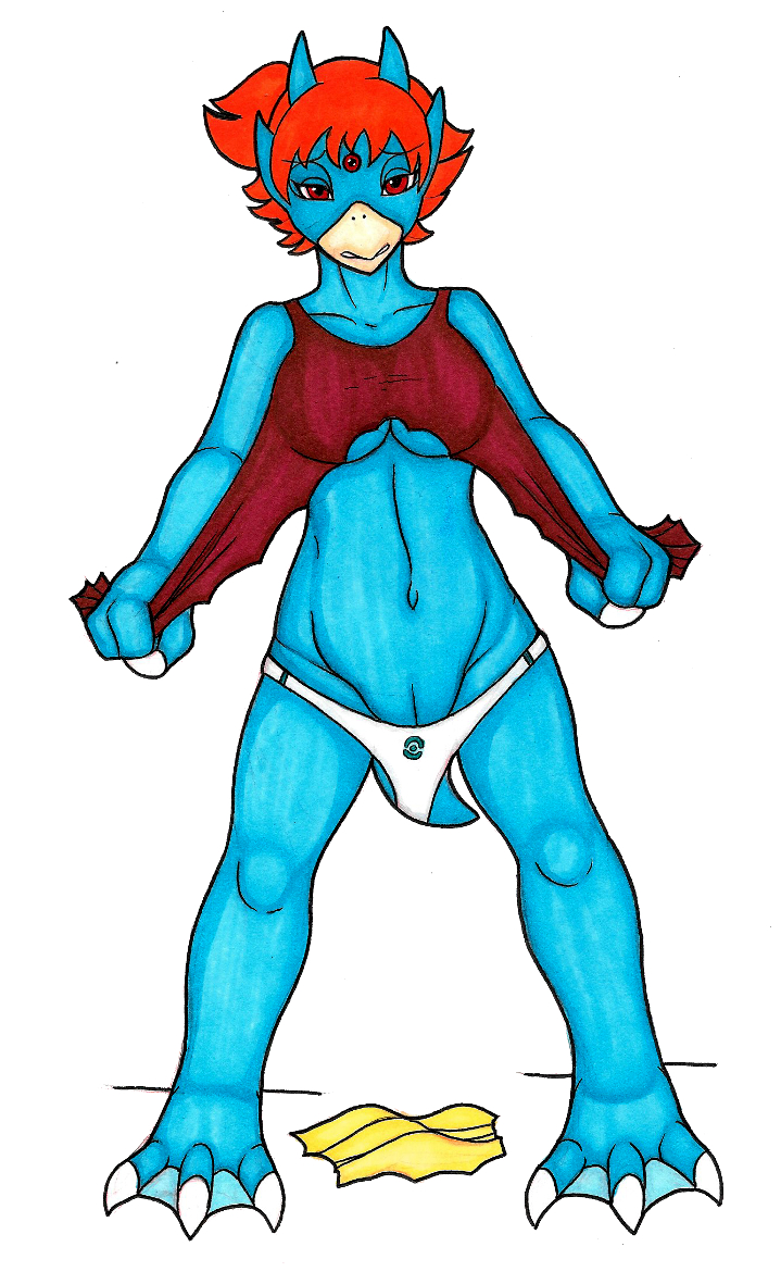 3_fingers 3_toes anthro anthro_only avian bare_legs barefoot beak big_breasts blue_body blue_skin breasts claws clothing eyelashes feet female finger_claws fingers forehead_gem front_view gem generation_1_pokemon genitals golduck gym_leader hair huge_breasts ivanks kasumi_(pokemon) leotard looking_at_viewer membrane_(anatomy) mid_transformation mostly_nude narrowed_eyes navel nintendo non-mammal_breasts orange_hair panties pokemon pokemon_(species) ponytail pupils pussy red_eyes short_hair short_tail simple_background solo species_transformation spread_legs spreading standing tail tearing_clothing thick_thighs toe_claws toes torn_clothing torn_leotard transformation underwear white_background white_claws white_clothing white_panties white_underwear