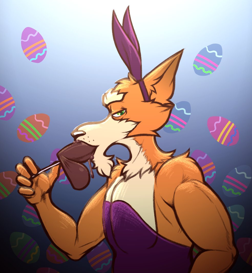 2024 anthro anthro_penetrated athletic athletic_anthro athletic_male balls bedroom_eyes blue_background bodily_fluids candy canid canine chocolate clothed clothing daniel_thompson daxhush dessert easter easter_egg egg erection eyebrows fake_ears fake_rabbit_ears food food_fetish fox fur furry genitals holding_food holding_object holidays humanoid_genitalia humanoid_penis leotard looking_at_viewer male male_only male_penetrated mammal masturbation mature_anthro mature_male narrowed_eyes oral oral_masturbation oral_penetration pattern_background penetration penis saliva seductive simple_background solo sucking suggestive suggestive_food tuft