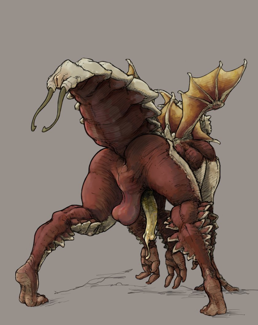 2024 6_arms adolphbartels all_fours anthro anus arthropod arthropod_abdomen ass balls biped digital_media_(artwork) gay genitals grey_background gromdrawing helldivers helldivers_2 hunter_(helldivers) insects male membrane_(anatomy) membranous_wings multi_arm multi_limb orange_membrane penis presenting presenting_hindquarters red_balls red_body simple_background solo solo_male terminid unusual_anatomy unusual_genitalia unusual_penis white_body wings yaoi