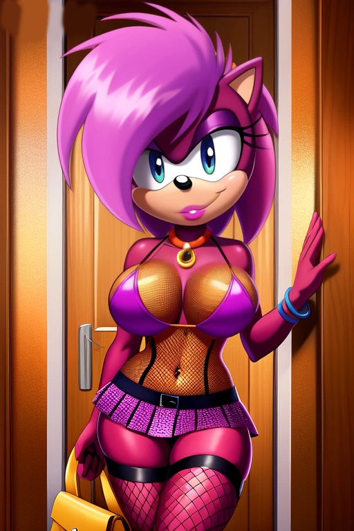 1girls ai_generated anthro ass bikini blue_eyes breasts doorframe female fishnet_stockings hedgehog lipstick magenta_fur mobian_(species) pink_hair purse rodent seductive seductive_look sega skirt smile sonia_the_hedgehog sonic_(series) sonic_the_hedgehog_(series) sonic_underground thighs