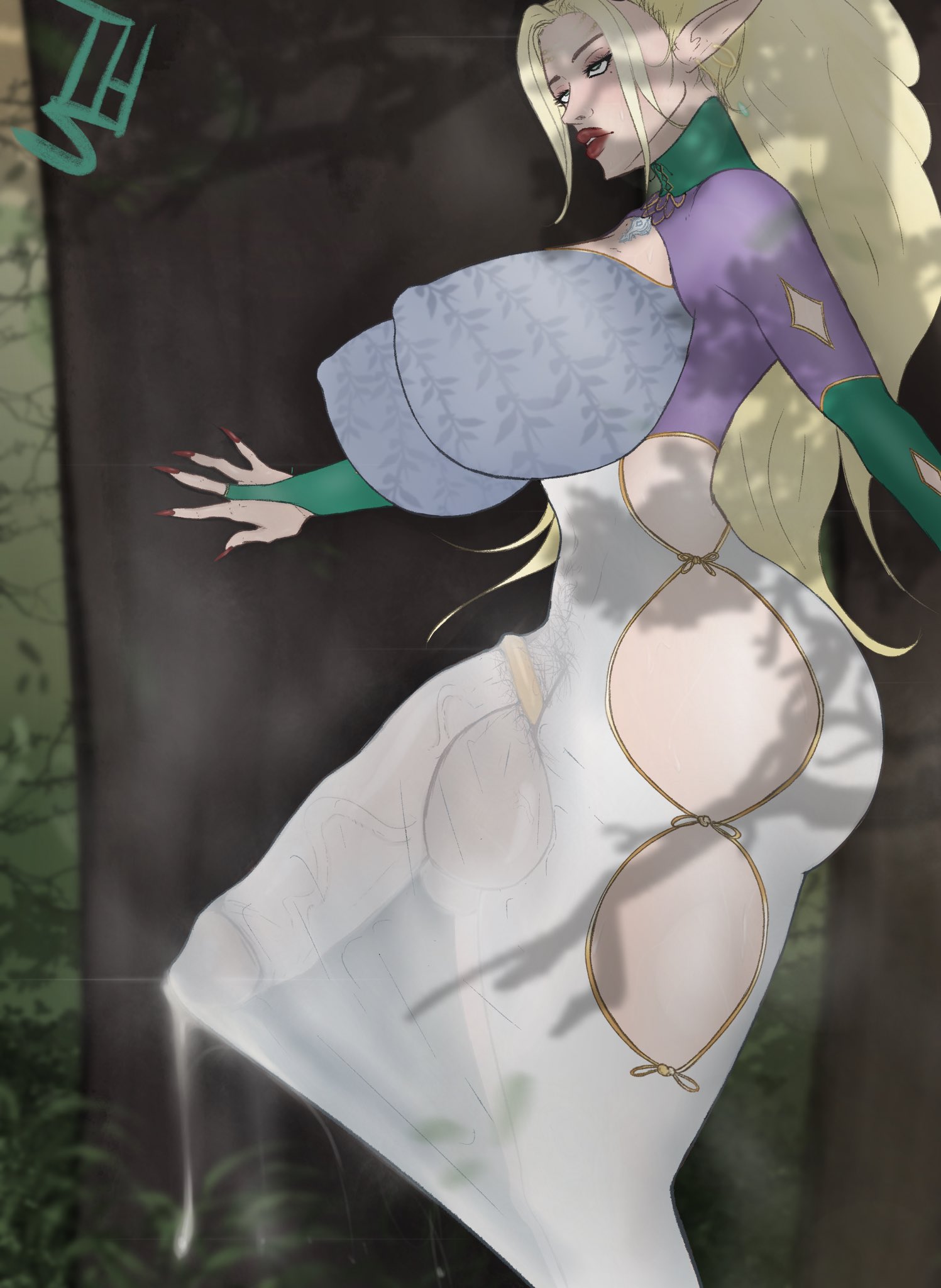 1futa, 2024, ahe gao, ass, balls, blonde hair, breasts, clothed, clothing, cock ring, elf, erection, erection under clothes, futa only, futanari, huge balls, huge breasts, huge cock, humanoid, humanoid penis, intersex, large ass, large balls, large breasts, large penis, light skin, light-skinned futa, long hair, mostly clothed, musk, penis, precum, precum drip, precum string, see-through clothing, self upload, solo, standing, sweat, tenting, themistocles, translucent, translucent clothing