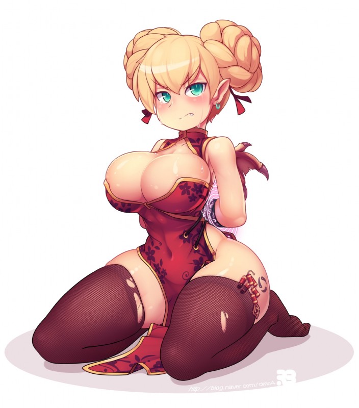 1girls big_breasts blizzard_entertainment blonde_hair chinese_clothes chromie gnome gnome_(warcraft) kneeling light-skinned_female light_skin warcraft world_of_warcraft