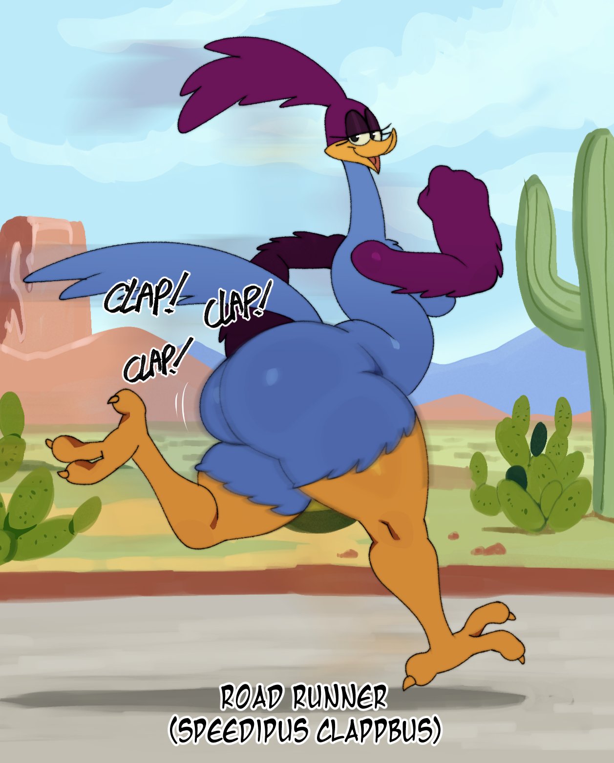 anthro, ass, avian, big ass, breasts, english text, female, female focus, female only, furry, huge ass, looney tunes, road runner (looney tunes), rule 63, sssonic2, text, warner brothers