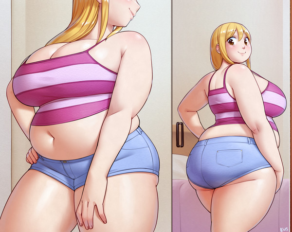 bbw belly_overhang better_with_salt big_belly big_butt big_female blonde_hair blush butt chubby chubby_female fairy_tail fat fat_ass fat_female fat_fetish fat_girl fat_woman fatty happy_female happy_sex huge_butt large_butt large_female lucy_heartfilia mirror obese obese_female overweight overweight_female plump pork_chop pudgy_belly smiling thick_thighs tubby weight_gain