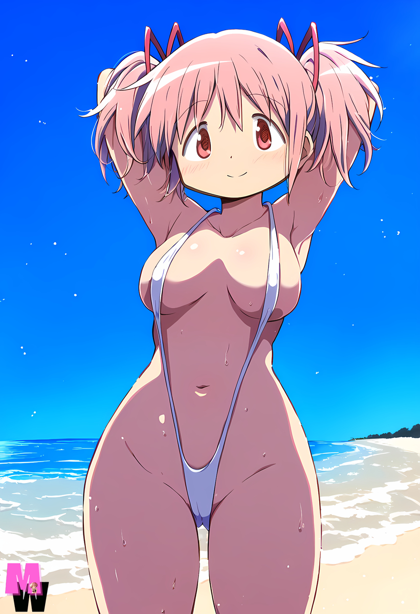 ai generated, female, madoka kaname, madoka worship, mahou shoujo madoka magica, sling bikini