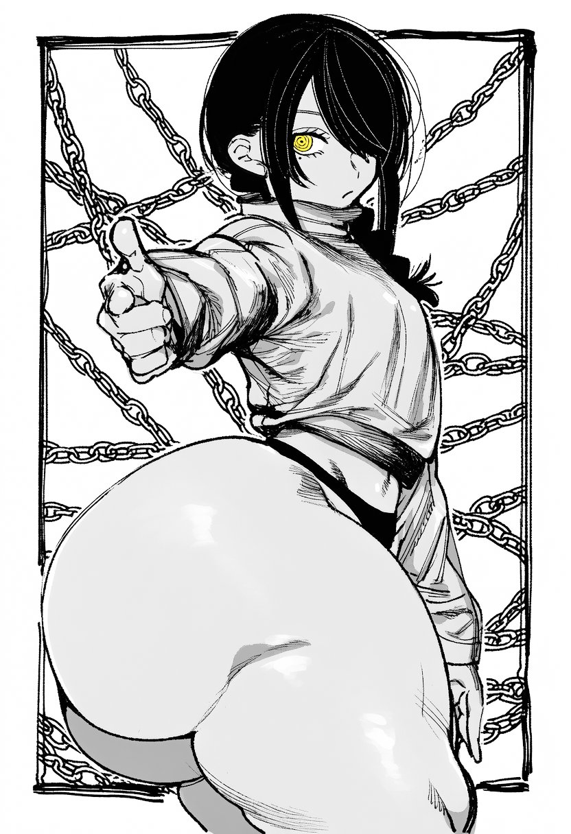 1girls, ai generated, big ass, chains, chainsaw man, clothed, clothing, female, huge ass, looking at viewer, nayuta (chainsaw man), partially clothed, shuya (artist), solo, solo female, thong, xx7mr2azp9tqbf4