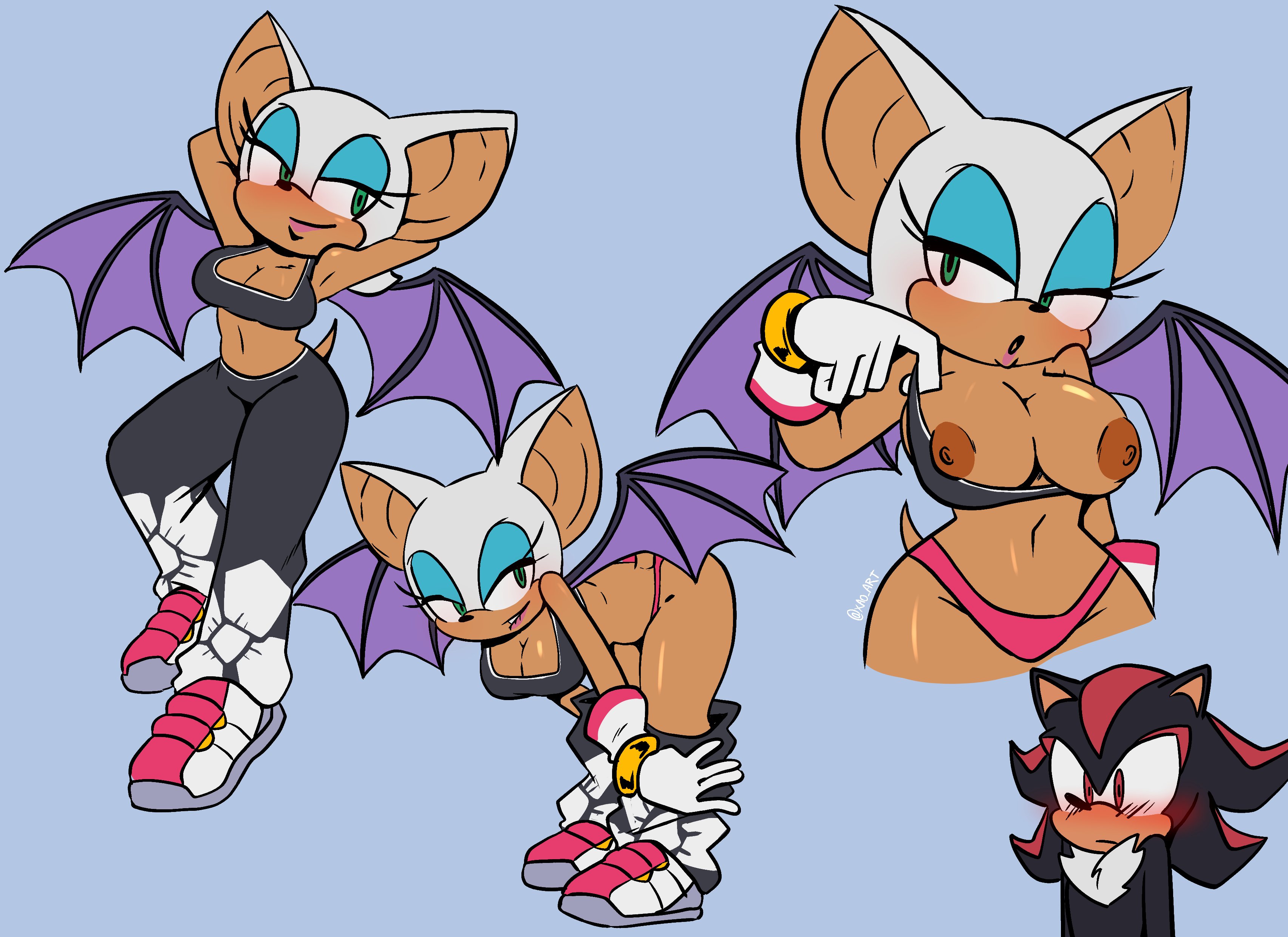 breasts, female, furry, hot, male, pants down, rouge the bat, sega, shadow the hedgehog, sonic (series), thong, undressing, xao art