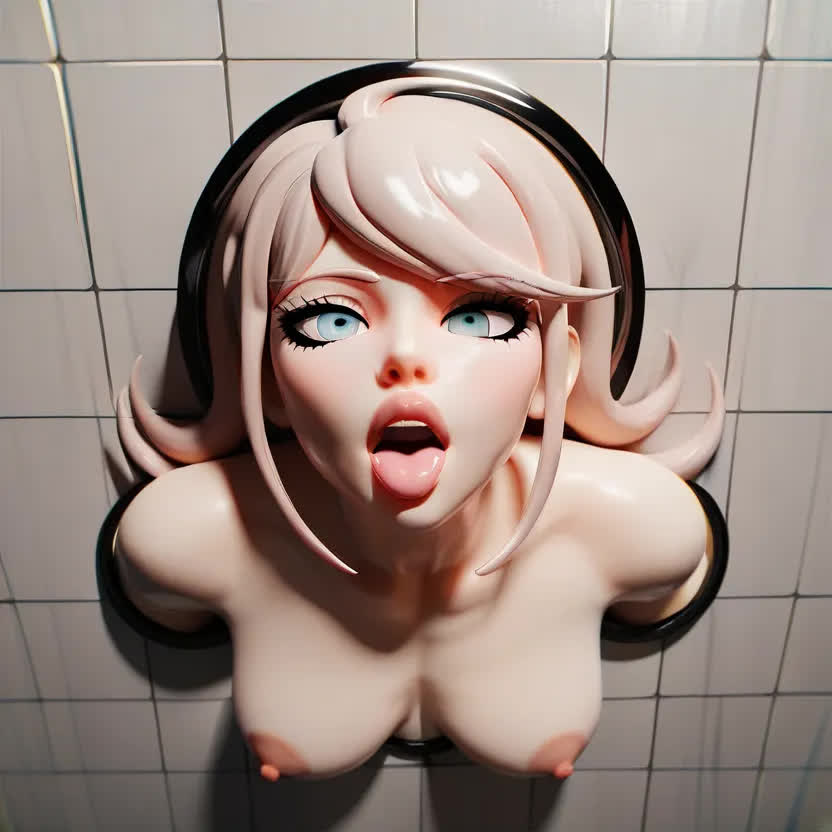 ai_generated akamatsu_kaede blonde_hair breasts_exposed cum_dumpster danganronpa danganronpa_v3 female glory_hole glory_wall open_mouth public_use toilet_slave tongue_out