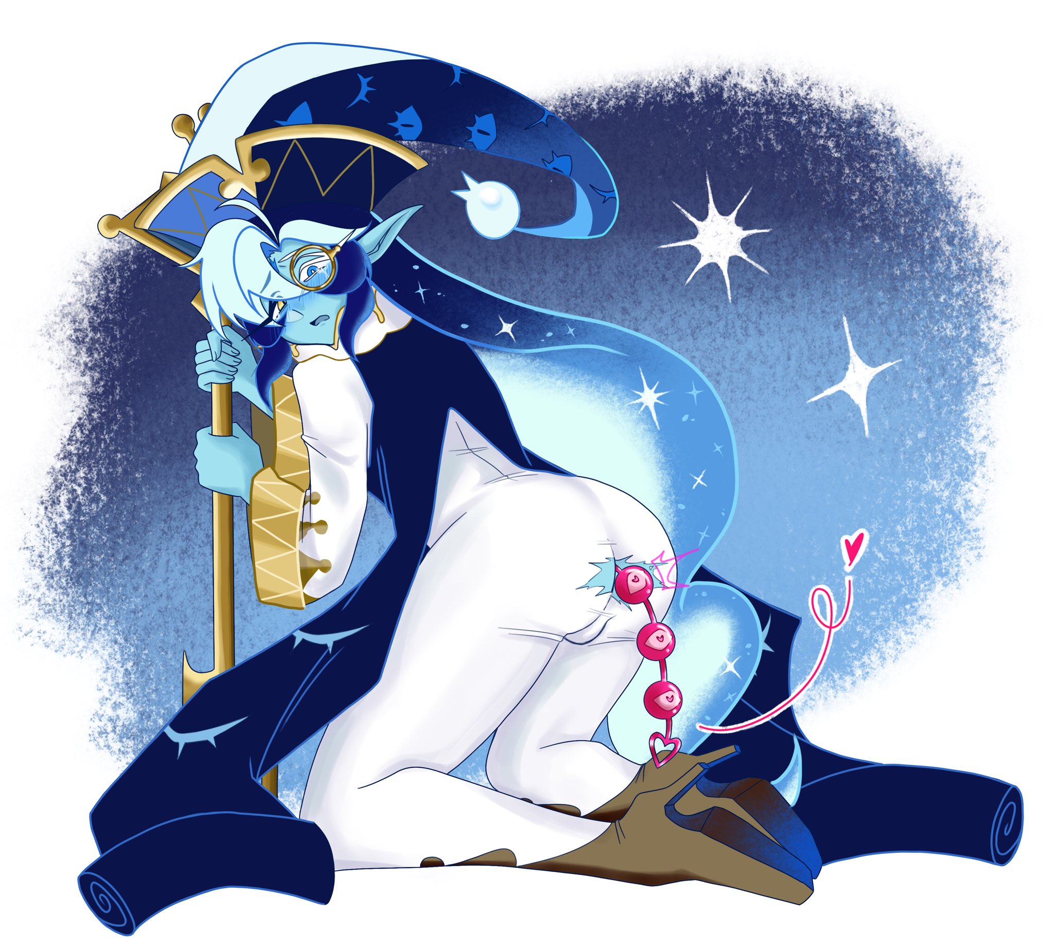 anal beads, anal beads in ass, ass, balls, bulge, bulge through clothing, cookie run, cookie run kingdom, male, open mouth, ripped clothing, ripped pants, sage of truth, shadow milk cookie