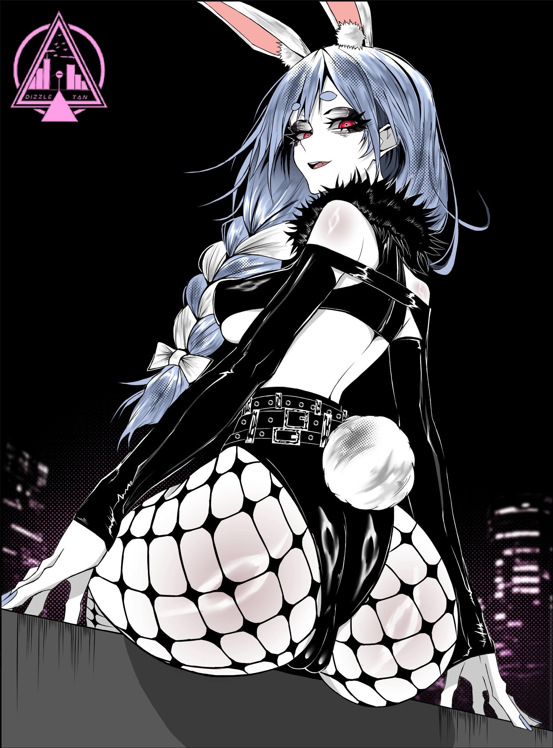 1girls, animal ears, animal tail, ass, ass focus, belt buckle, big ass, big breasts, black shorts, bottomwear, braid, braided hair, breasts, bunny ears, bunny tail, clothing, detached sleeves, dizzle tan, female, female only, fishnet, fishnet legwear, fishnets, goth, hair, hololive, huge ass, large breasts, legwear, light blue hair, looking back, mature, mature female, mature woman, milf, mother, pekomama, red eyes, short shorts, shorts, solo, solo female, tail, topwear, virtual youtuber