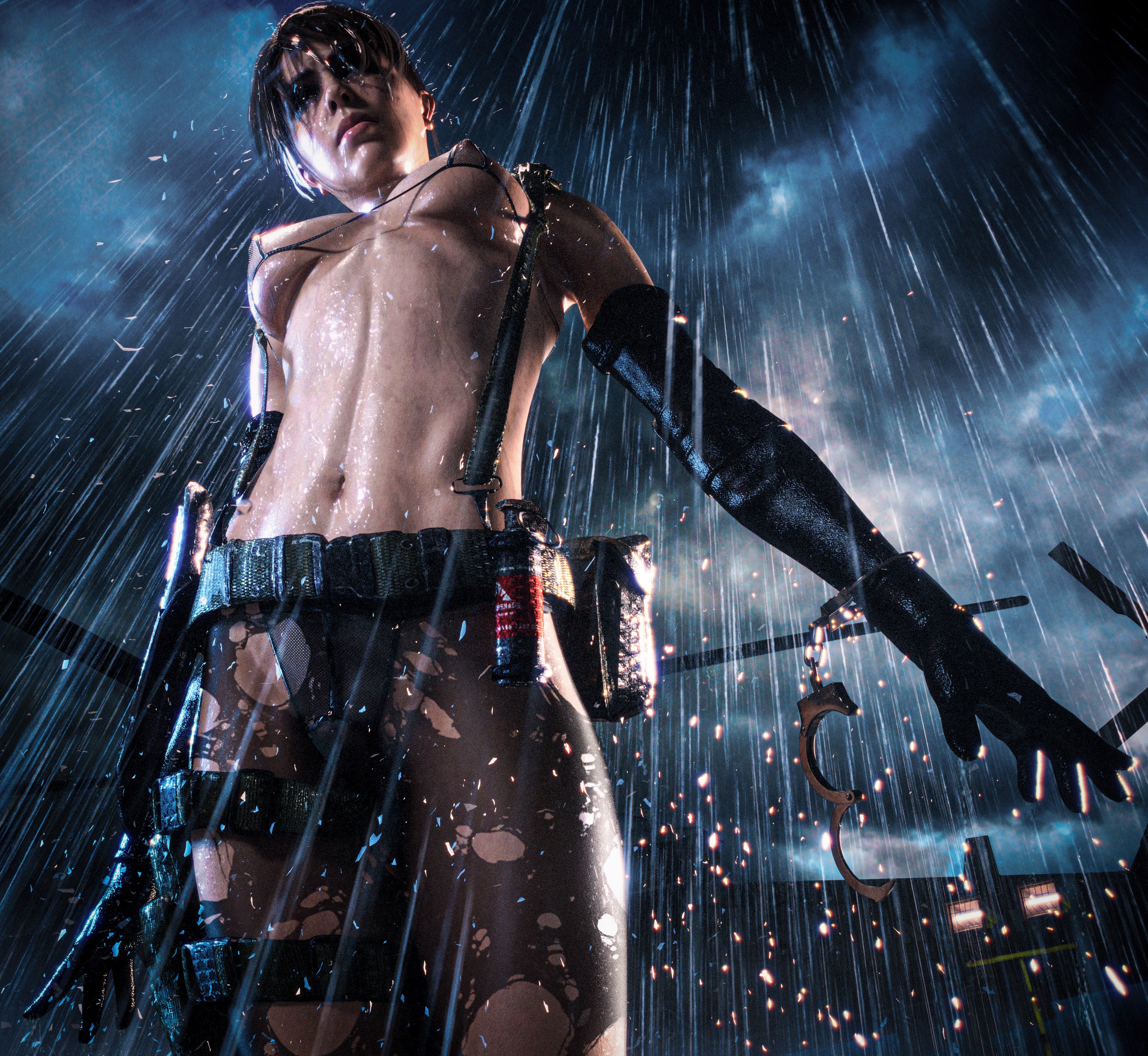 1girls, 3d, 3d (artwork), metal gear, metal gear solid, metal gear solid v, quiet (metal gear), rain, son umbasa, wet skin