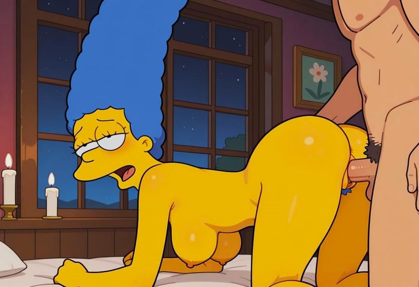 ai generated, ass, breasts, doggy style, erect penis, female, male, marge simpson, nude, penis, pubic hair, pussy, the simpsons, vaginal penetration