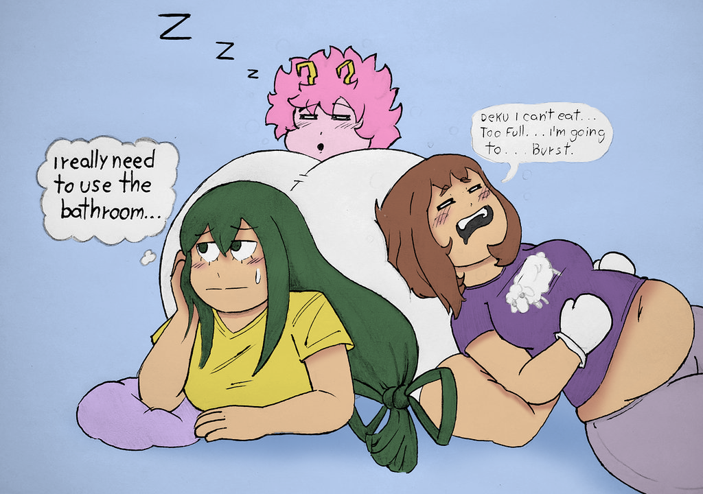 3girls, ashido mina, ass bigger than head, asui tsuyu, belly, big ass, big belly, boku no hero academia, brown hair, brown hair female, butt bigger than head, color, color edit, colored, colored sketch, colorshun, female, long hair, massive ass, mina ashido, multiple females, multiple girls, my hero academia, ochaco uraraka, ochako uraraka, open mouth, pink body, pink hair, pink hair female, pink skin, ronic lagann, rubber, short hair, sleeping, teenager, tsuyu asui, uraraka ochaco, uraraka ochako, wholesome, younger female, zzz
