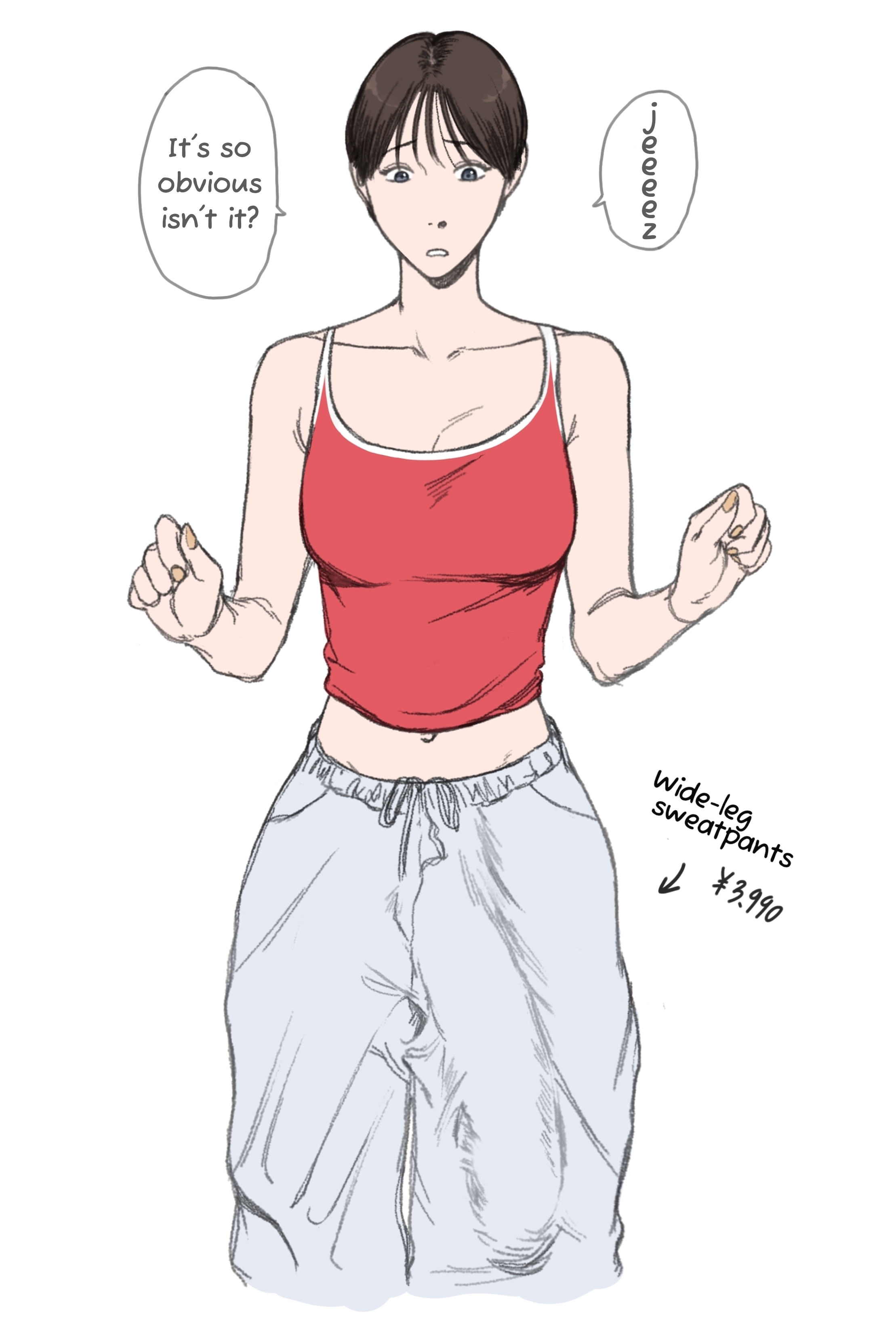 1futa, balls, big penis problems, breasts, bulge, bulge through clothing, clothed, clothing, fully clothed, futa only, futanari, huge cock, human, hyper, hyper penis, intersex, light skin, penis, price, short hair, solo, standing, tagme, text, translated, yaruse naiko