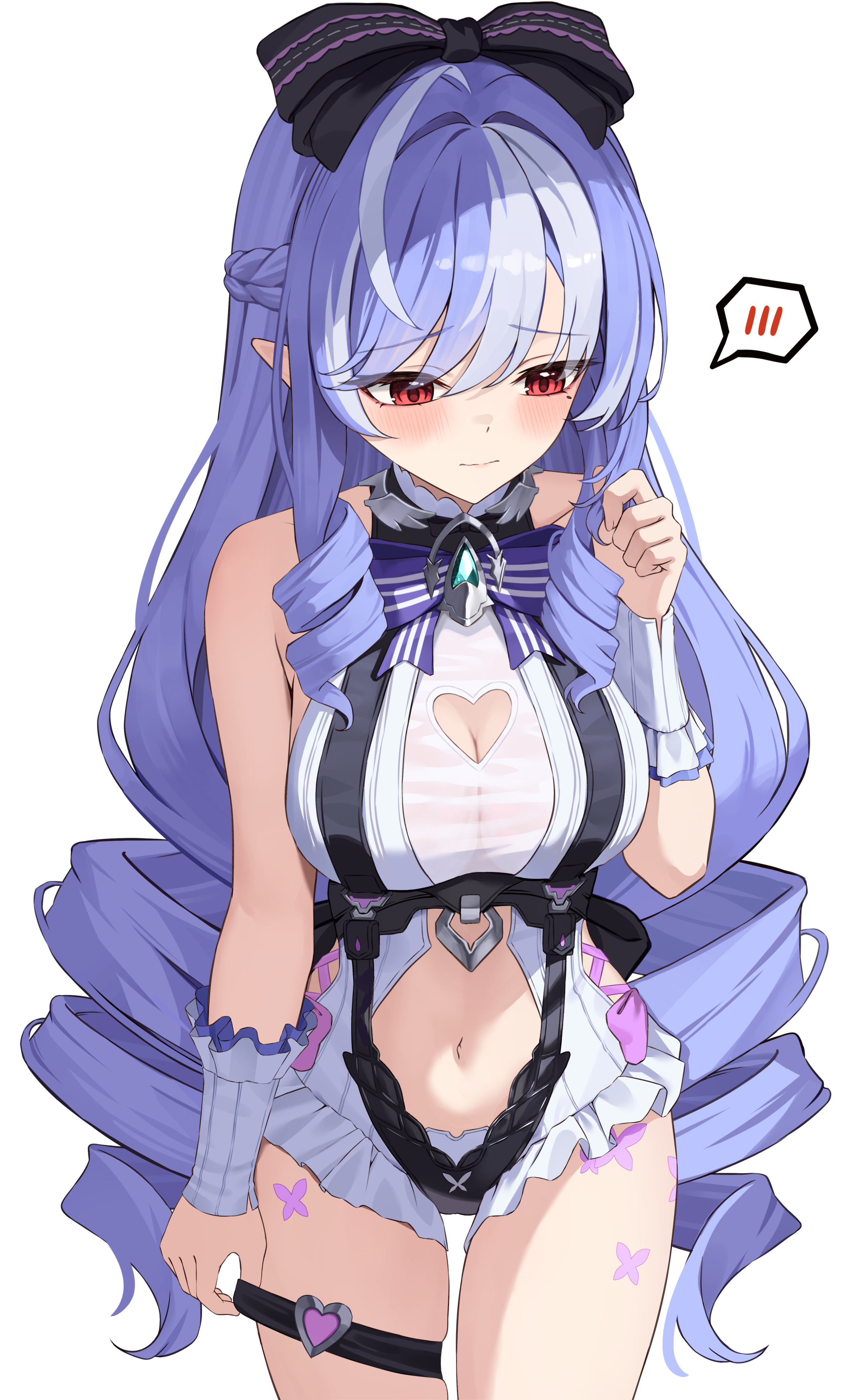 1girls, breasts, exposed breasts, female, hoyoverse, legs, long hair, mihoyo, official alternate costume, purple hair, red eyes, swimsuit, vivian banshee, vivian banshee (iris of the shore), white swimsuit, zenless zone zero