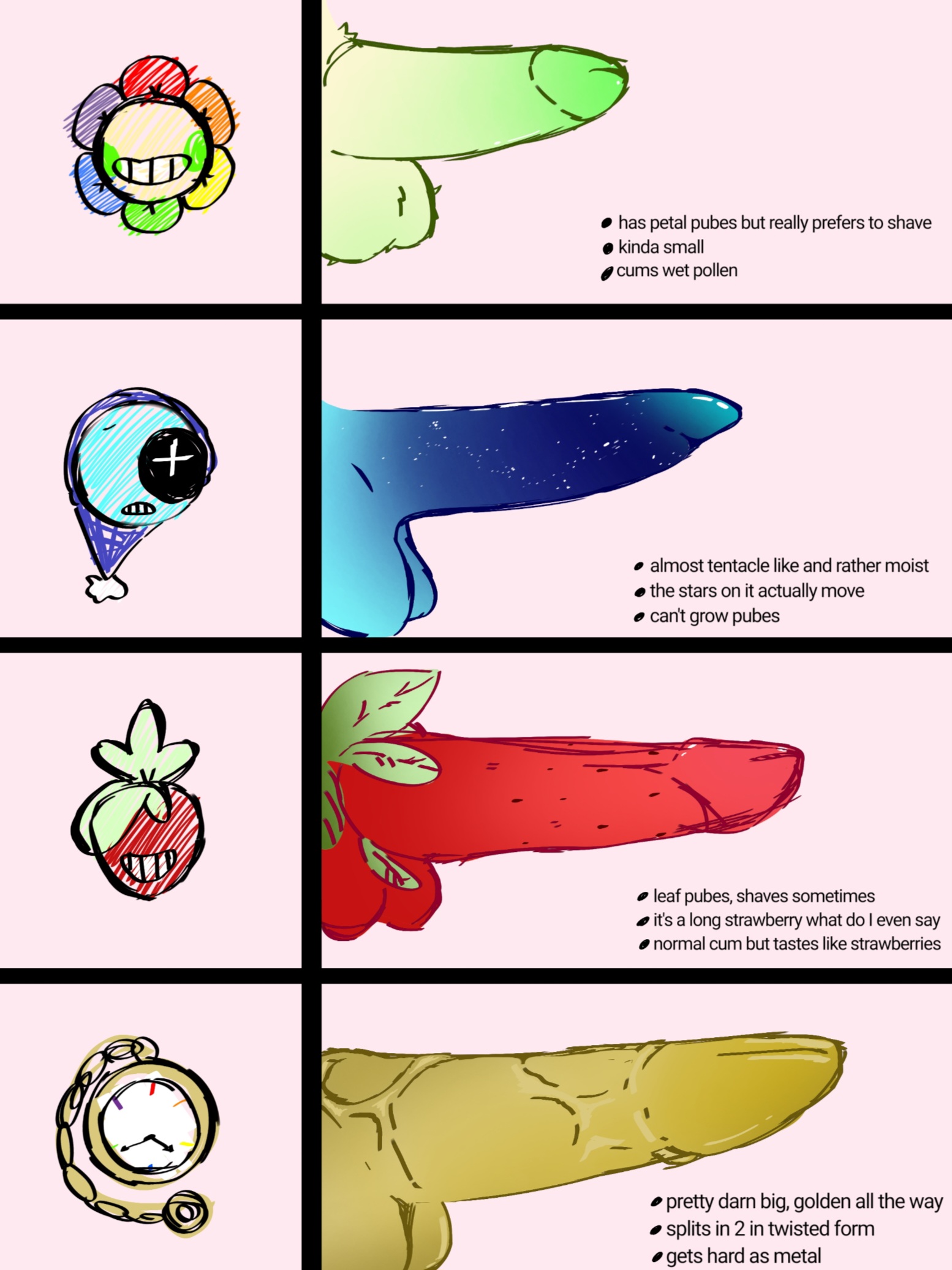 astro (dandy's world), blue penis, cock, cock comparison, dandicus dancifer, dandy (dandy's world), dandy's world, dick, dyle (dandy's world), dyle timesly, golden cock, green penis, male, penis, penis chart, penis comparison, pinkdeaddove, red cock, sprout (dandy's world), strawberry dick, unusual anatomy, unusual genitalia, unusual penis