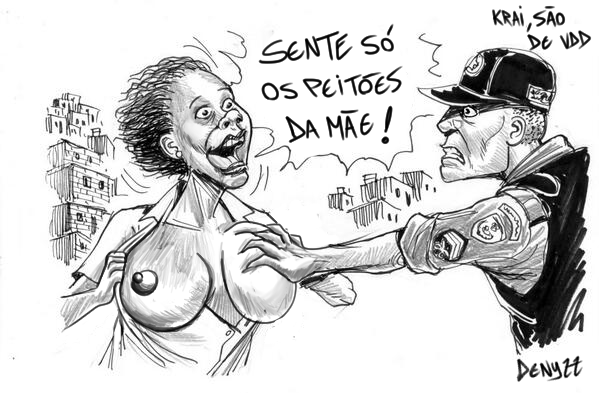 brazilian brazilian_female carlos_latuff dark-skinned_female denyzz earrings favela hand_on_breast latuff male male/female parody police portuguese_text showing_breasts