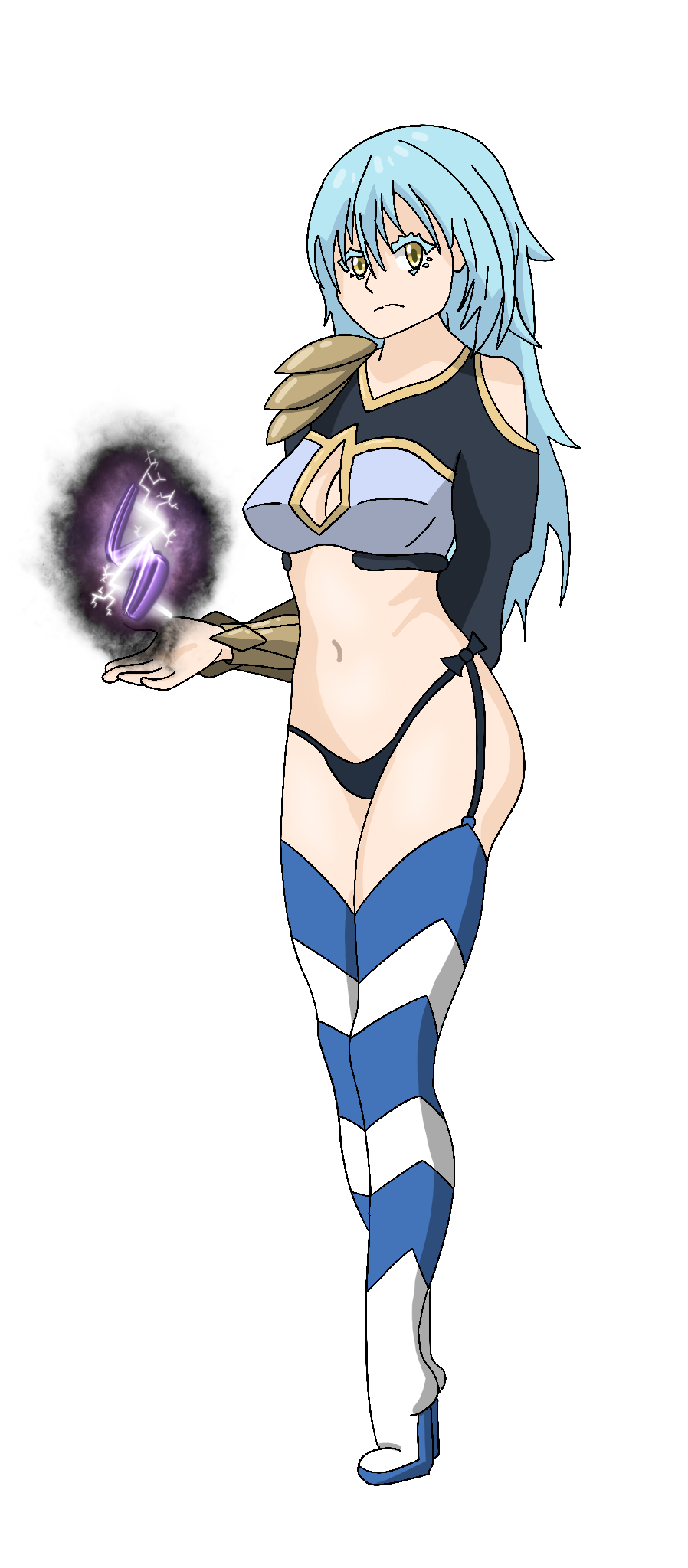 1girls armor blue_hair female heel_boots heels looking_at_viewer magic rimuru_tempest shoulder_armor shuuna slutwear_(silencioarthub) small_breasts tensei_shitara_slime_datta_ken that_time_i_got_reincarnated_as_a_slime thong yellow_eyes