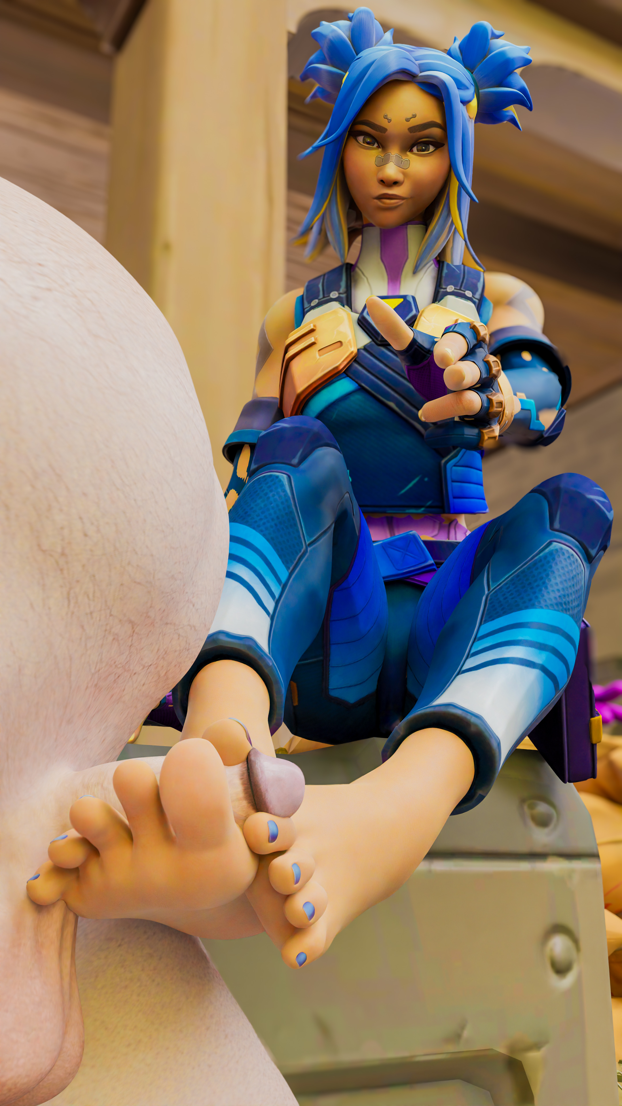 3d, blender, feet, feet up, female, footjob, lucyfier, neon (valorant), soles, toes, valorant
