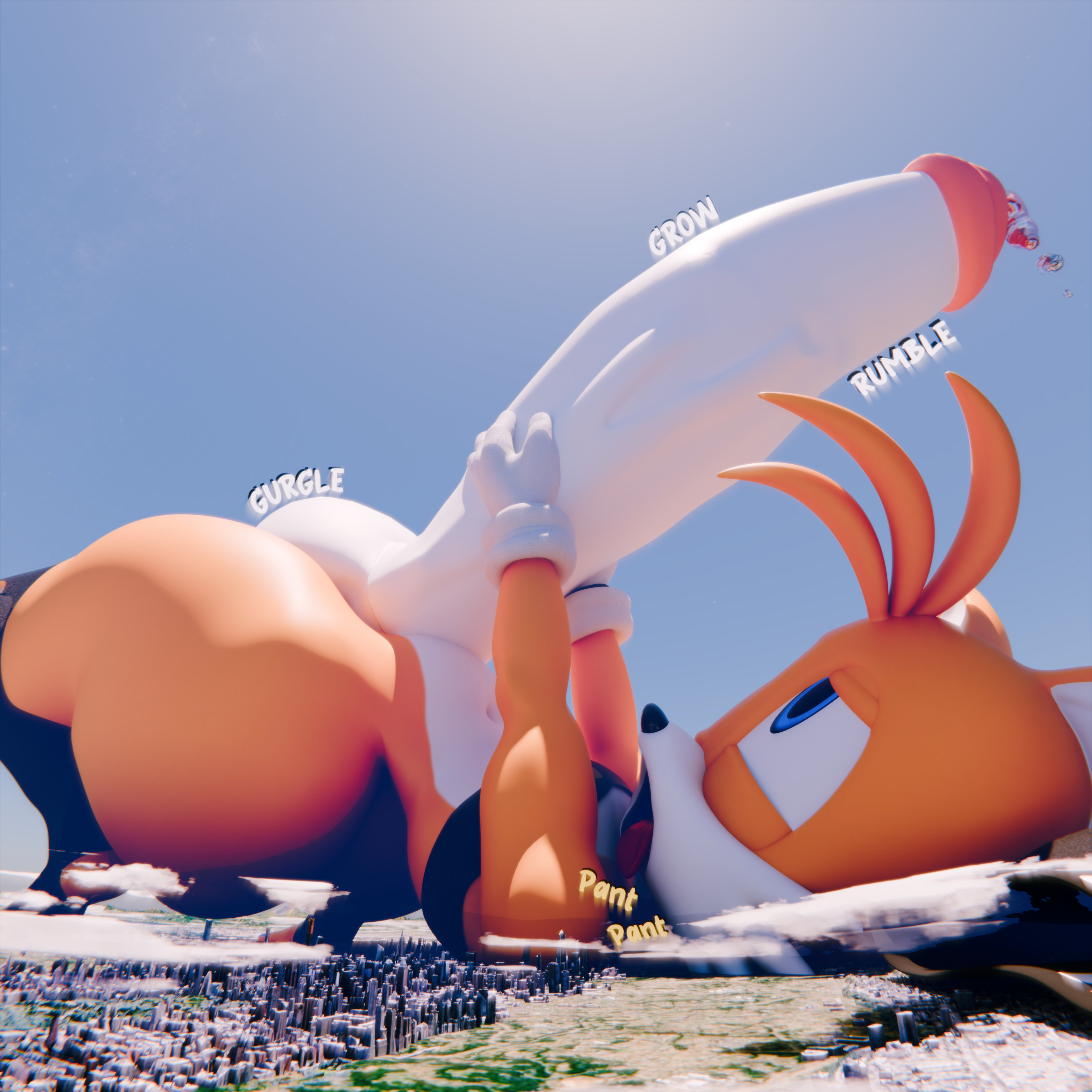 3d, ass, big ass, city, crop top, femboy, giant penis, girly, gullygulson, huge cock, macro, male, masturbation, pale in comparison, penis, sega, sonic (series), tails the fox, thighhighs
