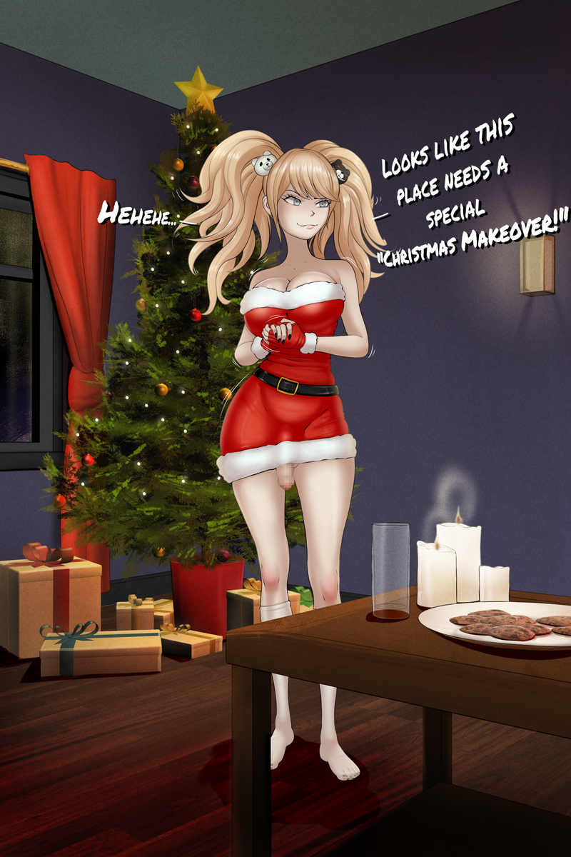 better_version_at_source censored censored_genitalia christmas danganronpa danganronpa:_trigger_happy_havoc dixieduckart futa_only futanari junko_enoshima mosaic_censoring mosaic_censorship pixiv_sample tagme text