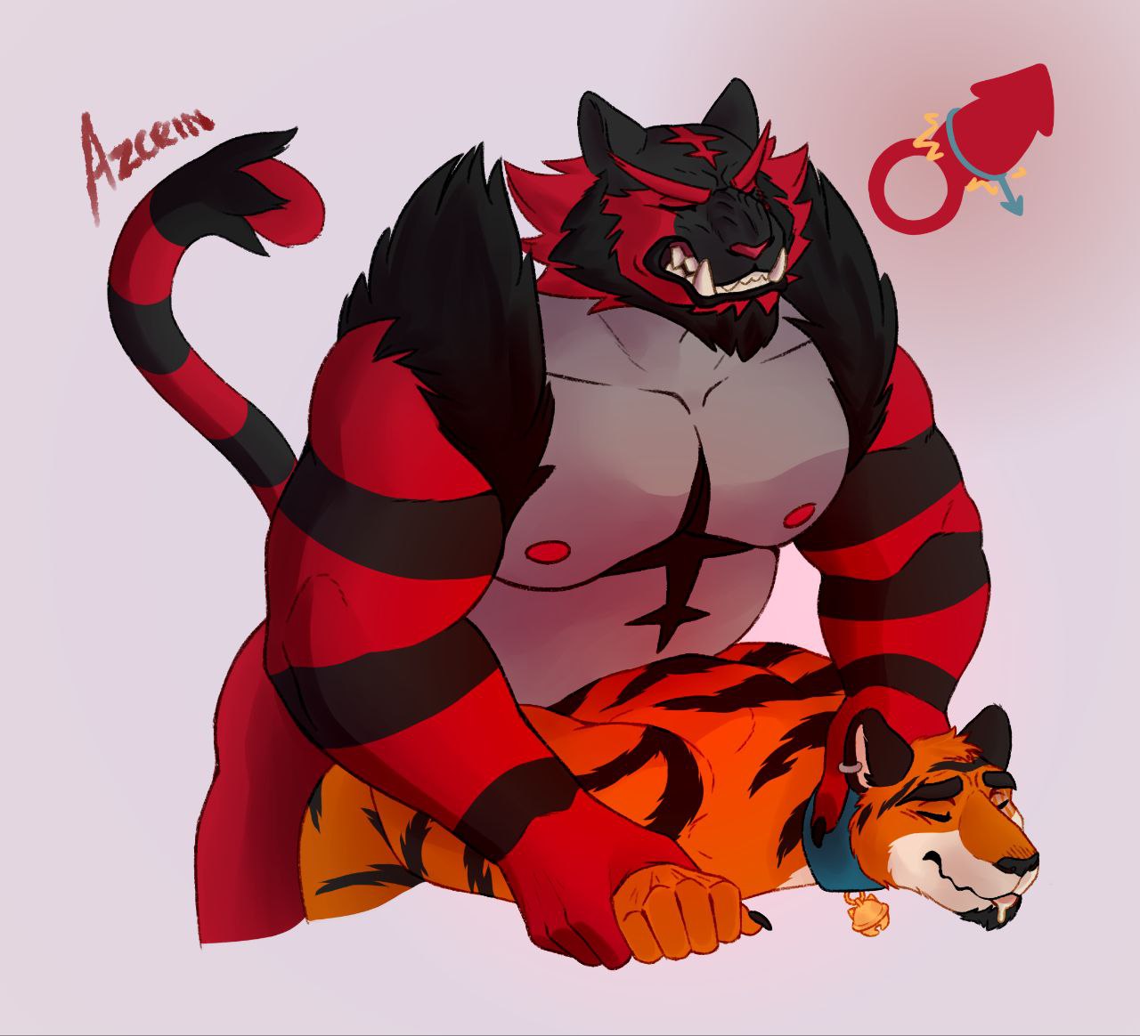 2boys anonymous_character anthro azcein duo felid feline from_behind_position gay gender_symbol gender_symbol_penetration generation_7_pokemon humanoid incineroar jewelry male male/male male/male_symbol male_symbol mammal necklace nintendo pantherine piercing pokemon pokemon_(species) sex sexuality_symbol symbol tiger