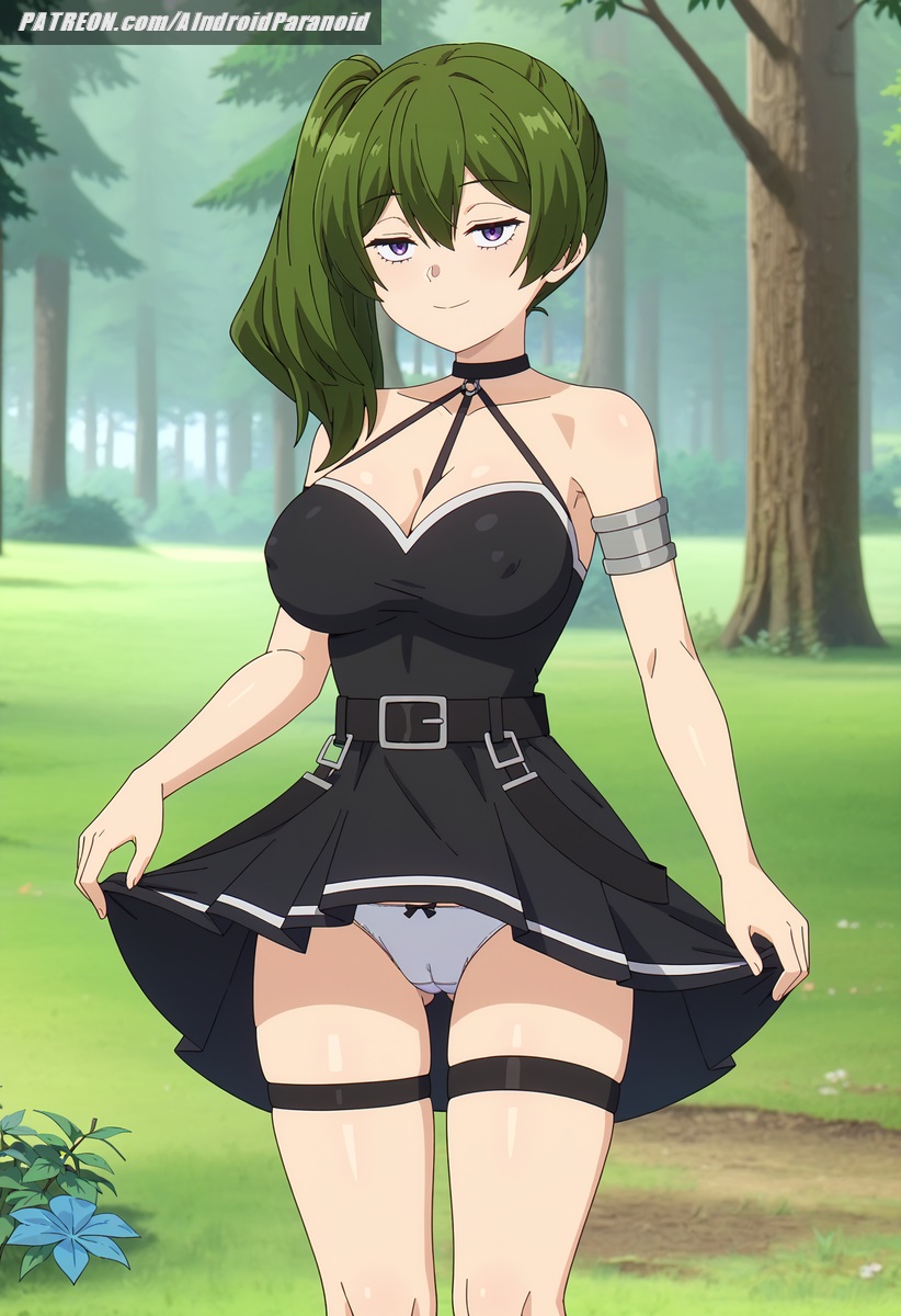 1girls ai_generated aindroidparanoid ass big_breasts busty cameltoe curvy dress fat_ass female female_only flashing_panties flashing_pussy forest frieren_beyond_journey's_end green_hair hips huge_breasts large_breasts legs lifting_skirt nipples outdoors panties ponytail purple_eyes short_hair skirt solo sousou_no_frieren stable_diffusion thick_thighs tight_clothing ubel_(sousou_no_frieren) voluptuous wide_hips