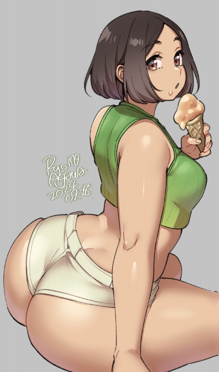 big_ass bubble_ass bubble_butt huge_ass ice_cream looking_at_viewer ryo_agawa short_hair thick_thighs