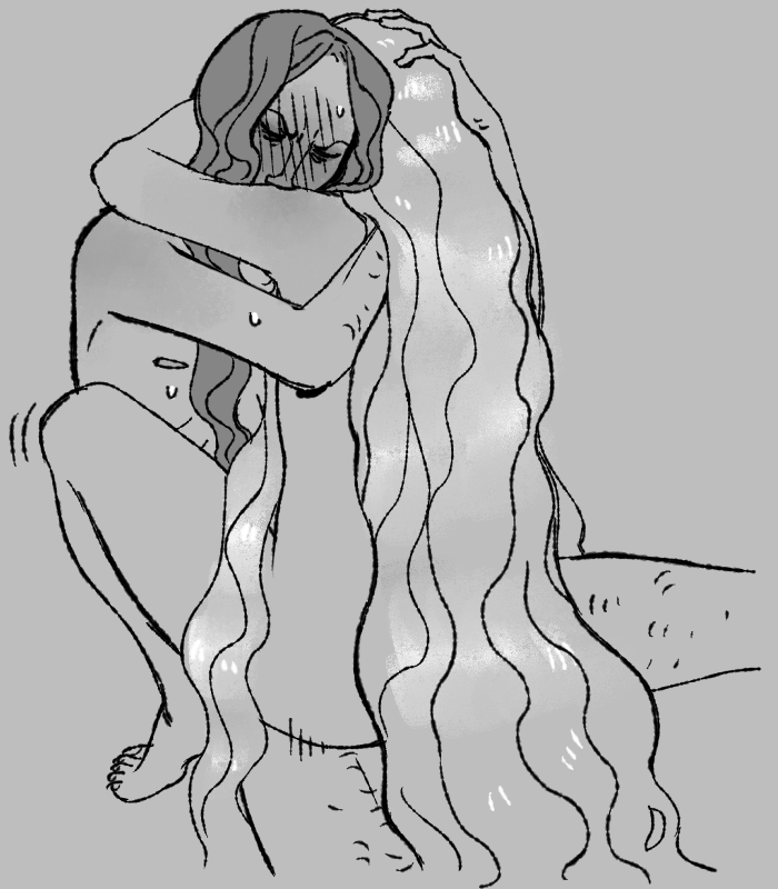 ambiguous_penetration blush caress enki_(fear_and_hunger) enki_ankarian fear_and_hunger flustered gentle greyscale holding_partner intimacy intimate long_hair monochrome no_visible_genitalia nosramus_(fear_and_hunger) sensual softcore uncolored xn0regiax