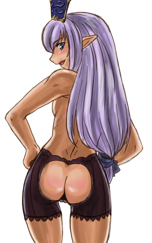 artist_request ass dark_skin elvaan female final_fantasy final_fantasy_xi flat_chest long_hair pointy_ears prishe purple_hair