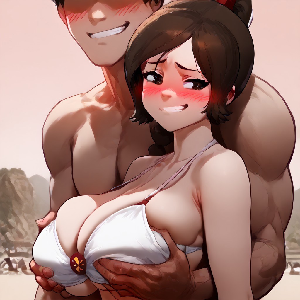 1boy 1girls ai_generated assertive_male avatar_legends avatar_the_last_airbender big_breasts bikini braided_ponytail breast_grab breast_squeeze breasts clenched_teeth duo duo_focus embarrassed female femsub fire_nation groping huge_breasts large_breasts looking_to_the_side male maledom nervous nervous_smile noblewoman royal royalty swimsuit ty_lee zuko