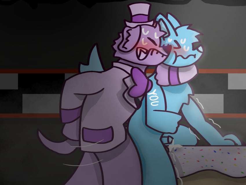 anal animal_genitalia animal_penis anthro bent_over_table blue_body blue_fur bodily_fluids cum duo five_nights_at_freddy's fur furry genital_fluids genitals male male/male penis purple_body purple_fur scottgames toony uhyeah unknown_artist ych_(character) youtube youtuber