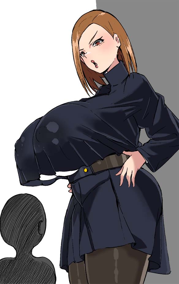 1girls, alternate breast size, big breasts, big nipples, breasts, cccppp3333, drawing, female, jujutsu kaisen, kugisaki nobara, milf, size difference, taller female, tight clothing, tight fit