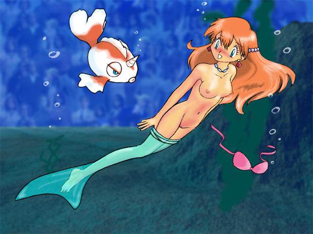 1girls blue_eyes blush breasts earrings female female_focus goldeen human jpg kasumi_(pokemon) long_hair mermaid mermaid_tail necklace nintendo nipples nude pokemon pokemon_(species) pussy red_hair underwater water