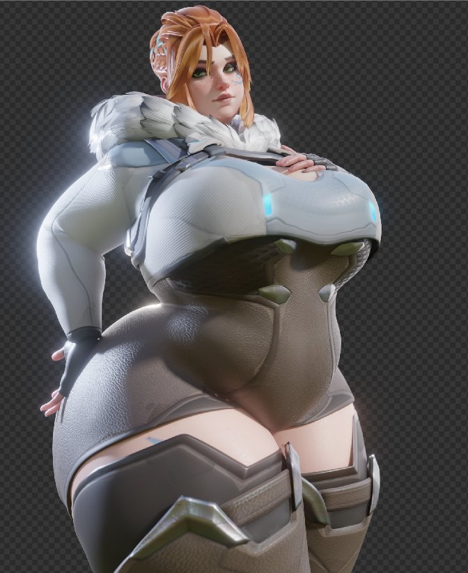 3d, big breasts, breasts, chubby, chubby female, coolmaster98, fat, female, freja (overwatch), looking at viewer, overwatch, overwatch 2, thick thighs, voluptuous, voluptuous female