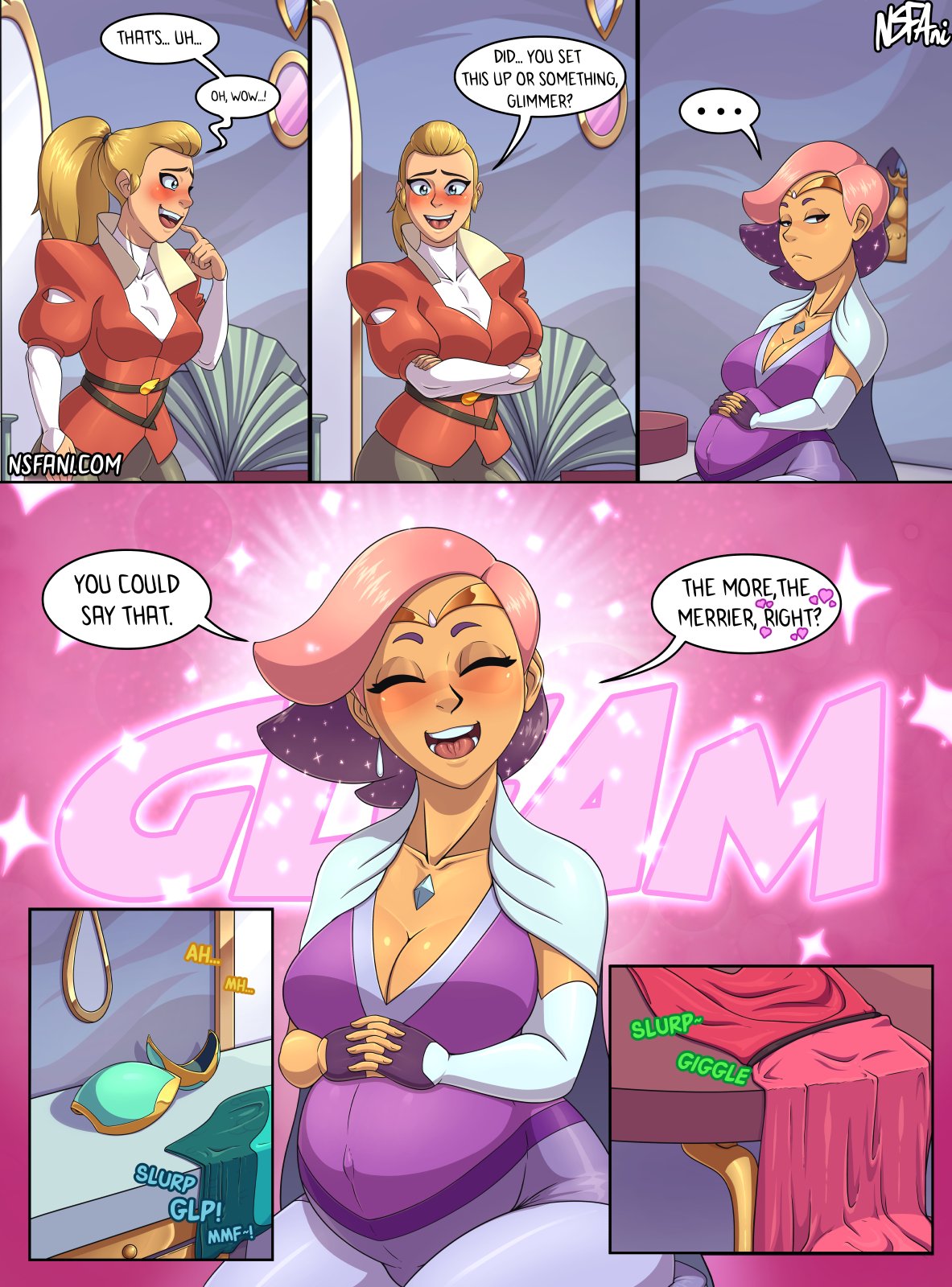 adora comic comic_page glimmer_(she-ra) huge_breasts large_breasts netflix nsfani offscreen_character offscreen_sex pregnant pregnant_belly pregnant_female she-ra_and_the_princesses_of_power