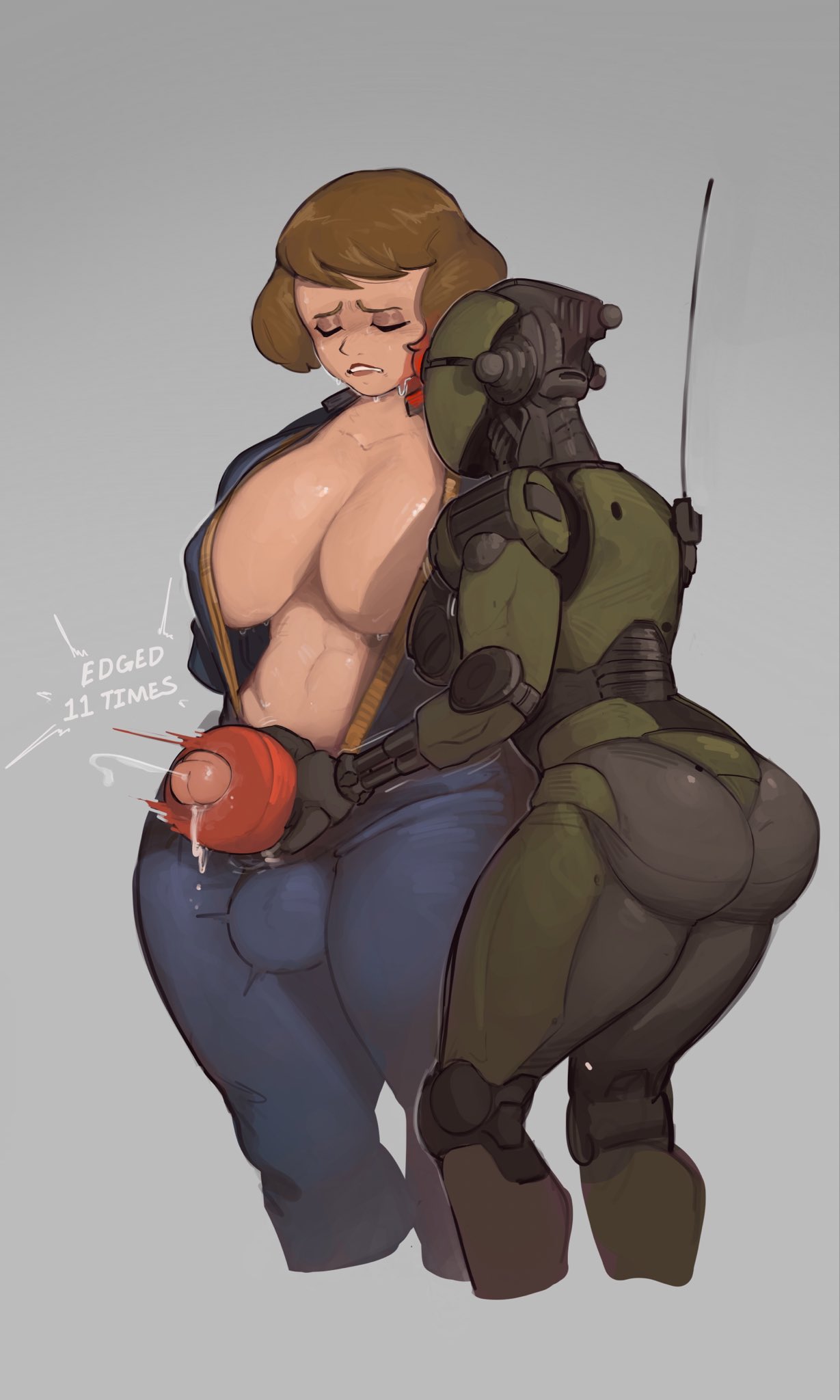 1futa 1girls 2023 artificial_vagina assaultron balls big_ass big_balls big_breasts big_penis breasts brown_hair character_request closed_eyes clothed clothing edging erection evil_tradesman fallout female femdom futa_on_female futanari futasub handjob handjob_w/sex_toy huge_breasts human humanoid light-skinned_futanari light_skin mostly_clothed nude onahole open_clothes orgasm_denial penis penis_out robot robot_girl short_hair standing vault_suit