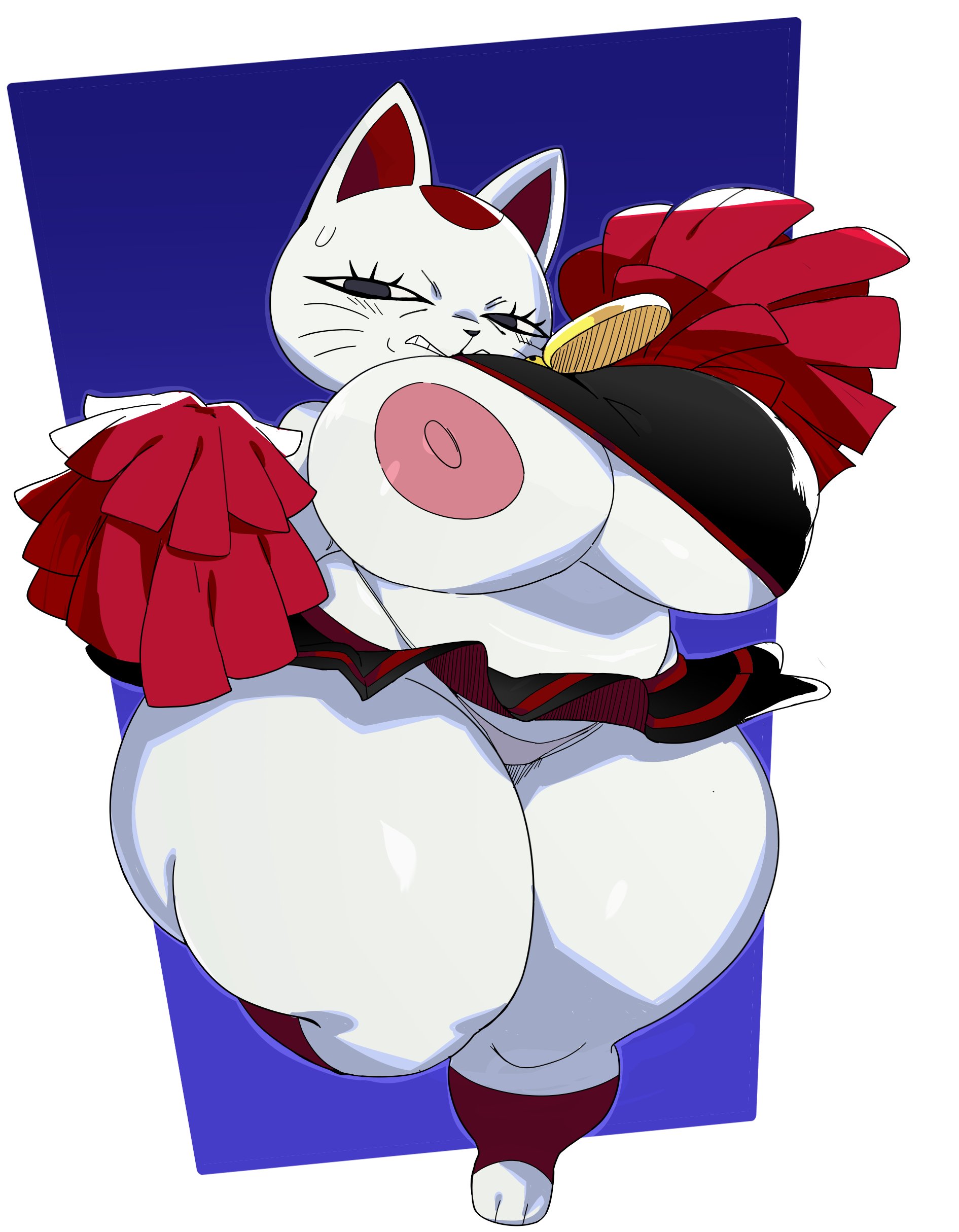 1girls, alternate body type, alternate breast size, ass, big ass, big breasts, big butt, breasts, cheerleader, cropped, cropped image, cyberlord1109, dandadan, female, female focus, furry, furry female, furry only, glitchlord8391, large ass, large breasts, large butt, looking at viewer, turbo granny (dandadan), white fur