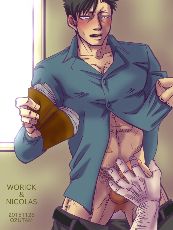 2boys abs bara blush gangsta male male_only multiple_boys muscle muscles nicolas_brown penis testicles undressing worick_arcangelo yaoi