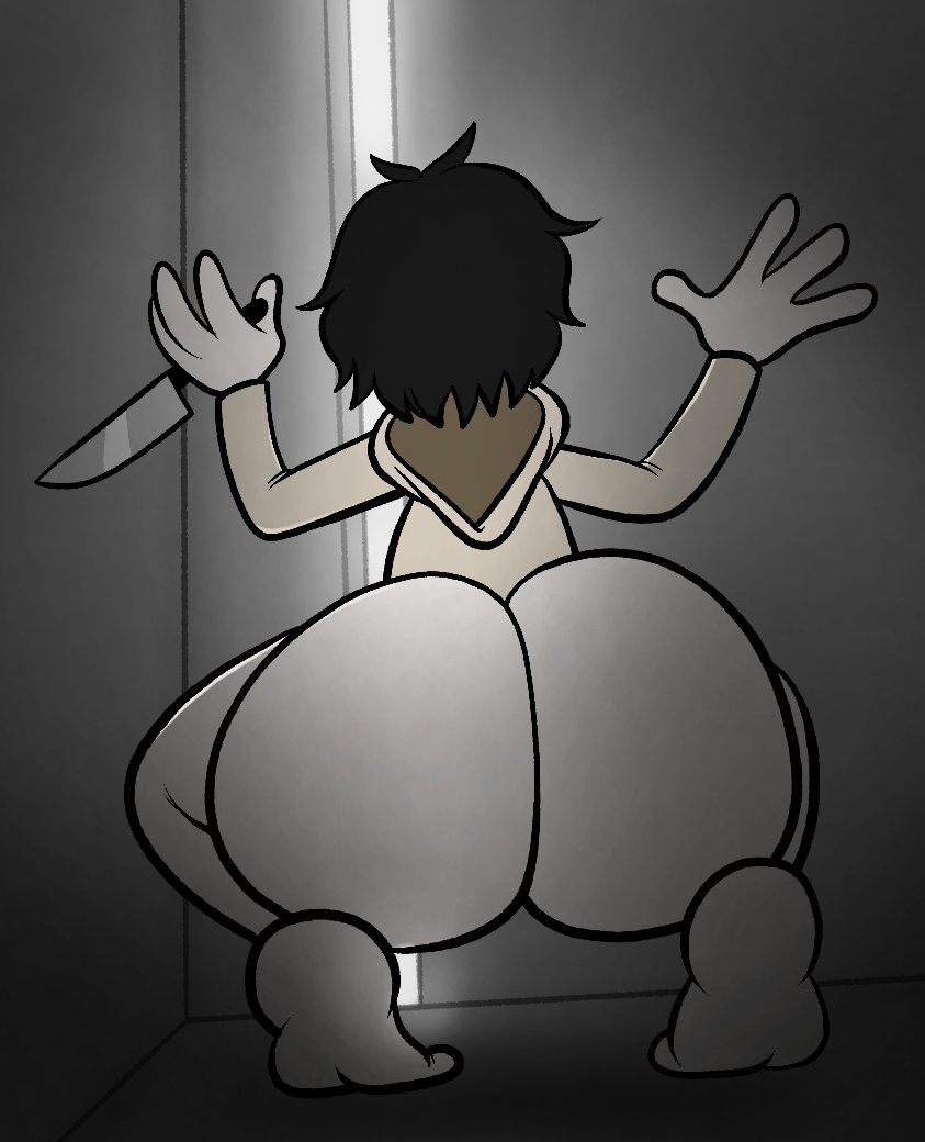 1boy ass back_view badguynek big_ass big_butt black_hair bottomless butt creepypasta fat_ass fat_butt hiding huge_ass huge_butt jeff_the_killer knife male male_only solo spying thick_ass thick_butt