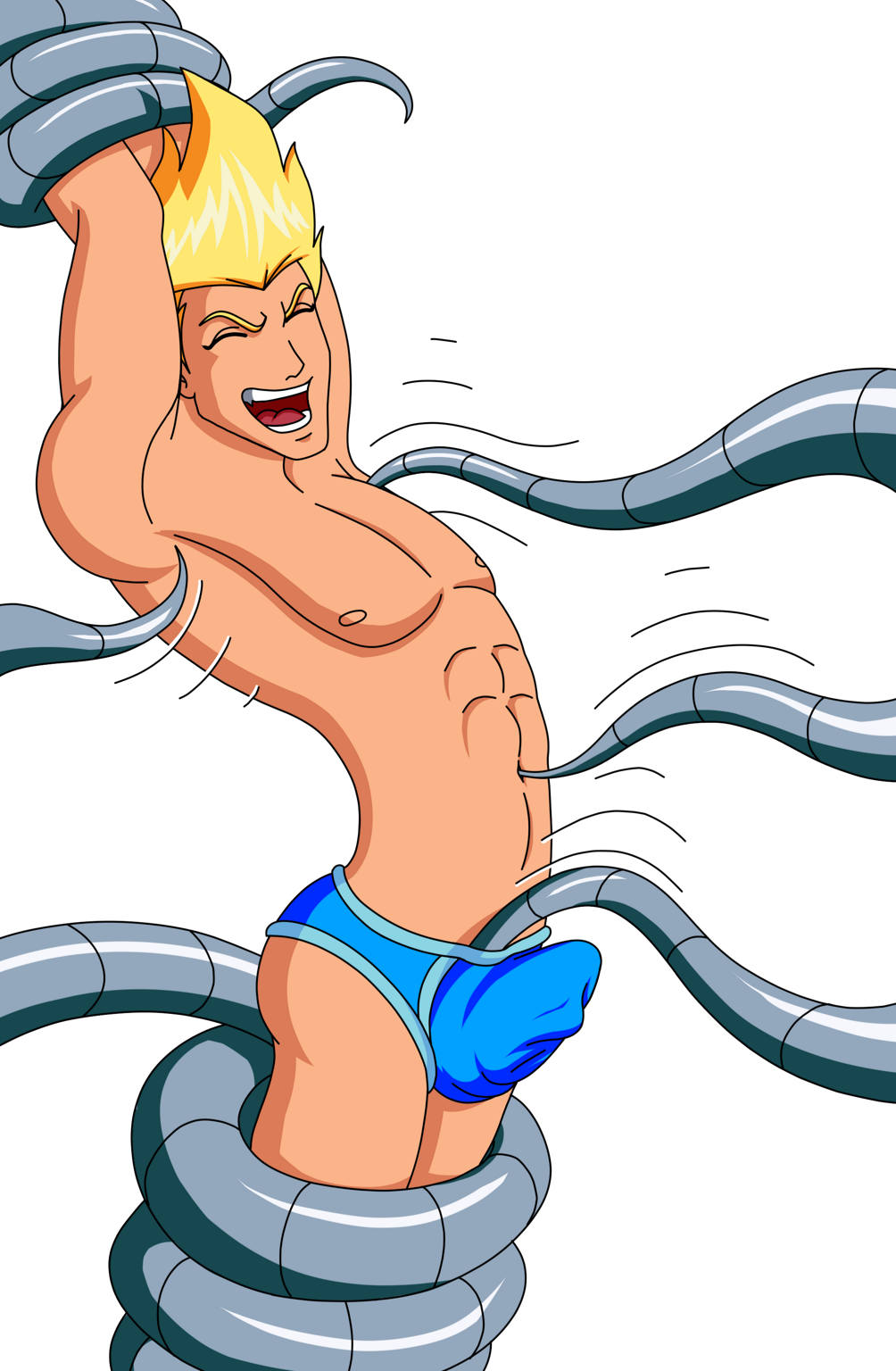 1boy 2020 blonde_hair bondage lannad male male_focus male_only martin_mystery martin_mystery_(character) plain_background tentacle tentacle_on_male tickle_torture tickling tickling_armpits tickling_belly_button tickling_genitalia tickling_navel underwear_only