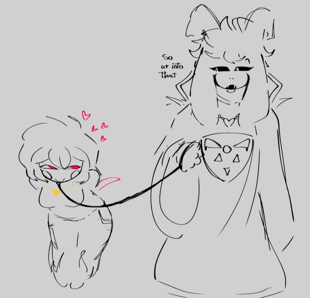 artist request, asriel dreemurr, chara, femsub, leashed female, maledom, petplay, undertale