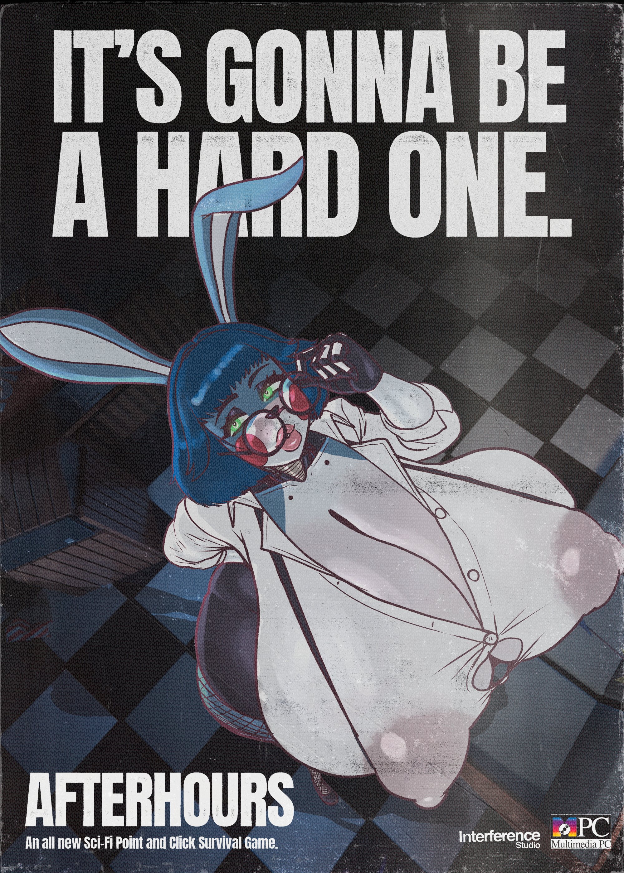 boobs, five nights at freddy's, flamingsanity, fnaf, glasses, huge breasts, nipples visible through clothing, pin up, solo, sunr4y, tagme, toy bonnie (fnaf), toy bonnie (sunr4y)