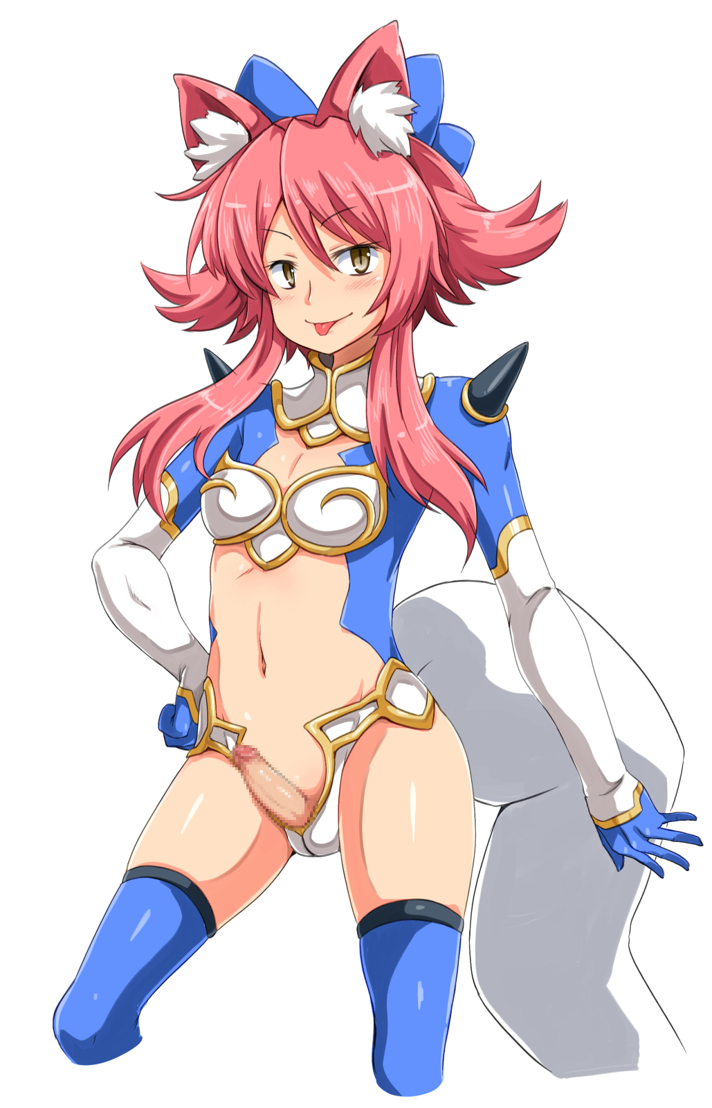 1boy androgynous animal_ears balls_in_panties crossdressing midriff navel penis pink_hair pxkanif tagme trap