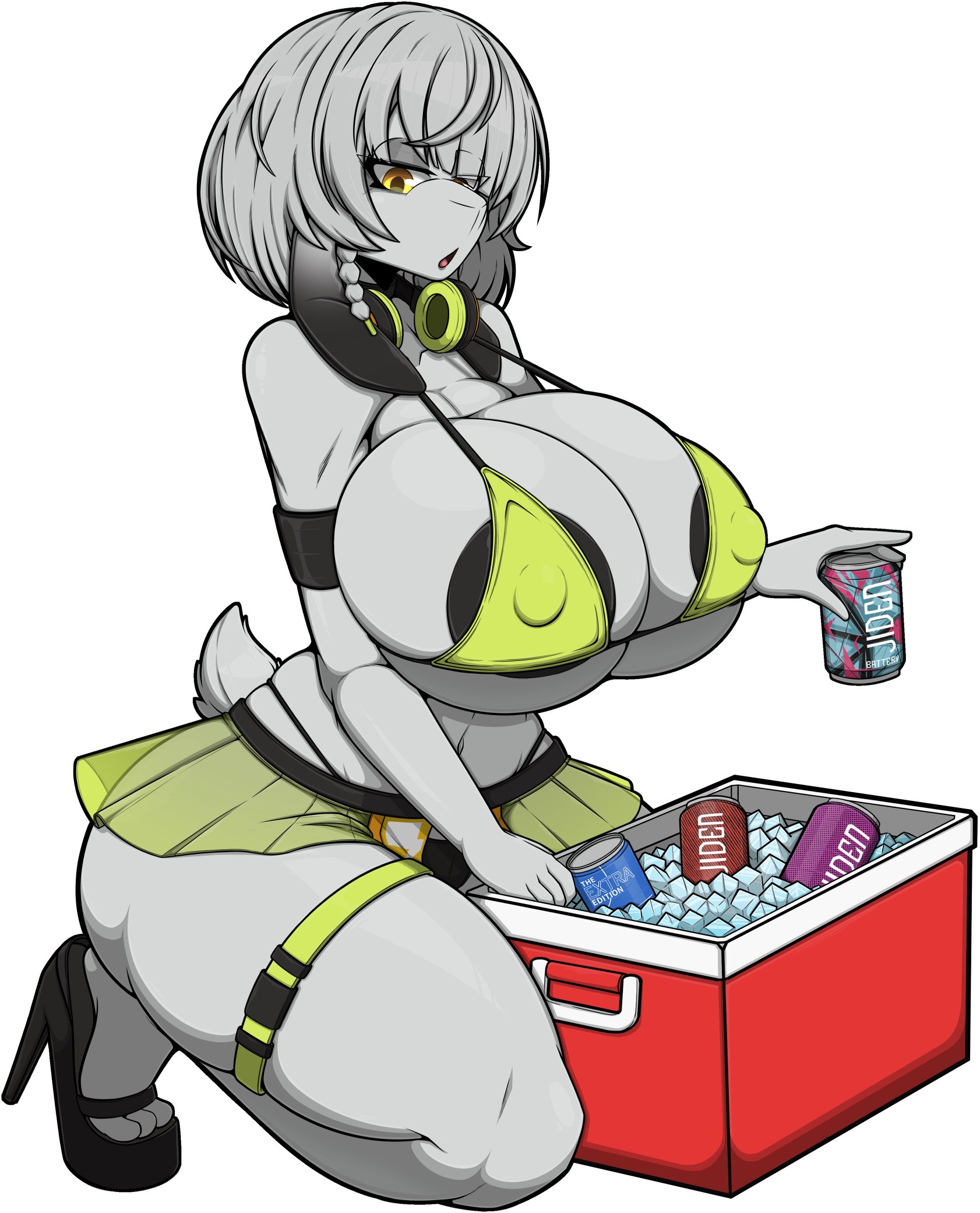 :o, 1girls, 2020s, 2025, 2d, 2d (artwork), 5 fingers, anby demara, anthro, anthro only, anthrofied, areola, areola slip, ass, beer, big ass, big breasts, big butt, big thighs, black panties, breasts, cleavage, cooler, cunning hares, ewe, female, female focus, female only, furry, furry female, furry only, grabbing, hi res, high heels, highres, hips, large breasts, large thighs, long ears, nipple bulge, on knees, open mouth, panties, platform heels, practically nude, see-through, see-through clothing, sheep, short hait, short skirt, simple background, skimpy, skirt, solo female, thick thighs, thigh strap, thighs, white background, white fur, white hair, wide hips, yellow eyes, zak hitsuji, zenless zone zero